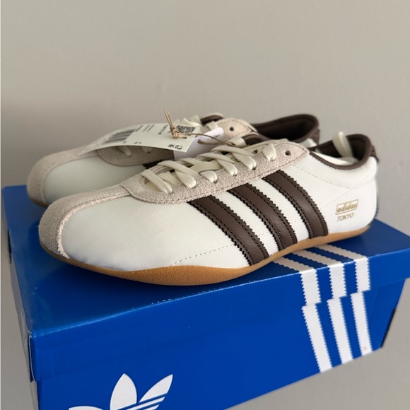 adidas Shoes - adidas Tokyo Women’s White Sneakers with Brown Stripes